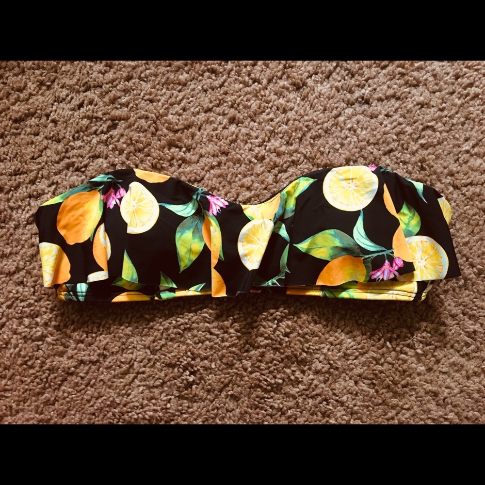 Strapless Lemon Print Bikini Top